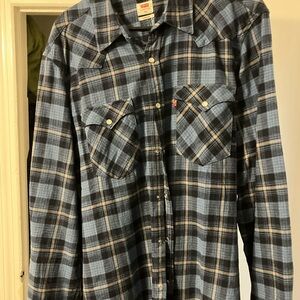 Levi's XL Blue and Black Plaid Shirt